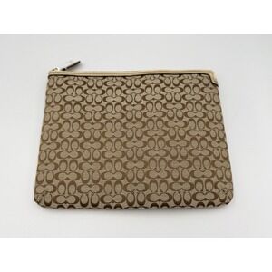 Coach Signature iPad Tablet Sleeve Pouch Brown Canvas Gold Trim 8 1/2" x 10"